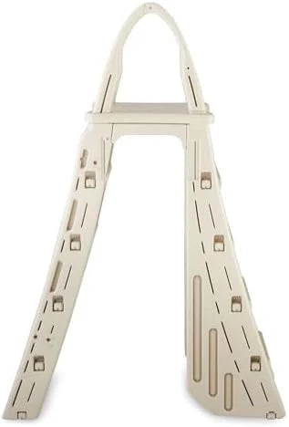 Confer Plastics 7200 Roll Guard 48 to 56 Adjustable A Frame Safety Ladder For Above Ground Outdoor Patio Swimming Pool Platform Ladder with Step Barrier, Warm Grey