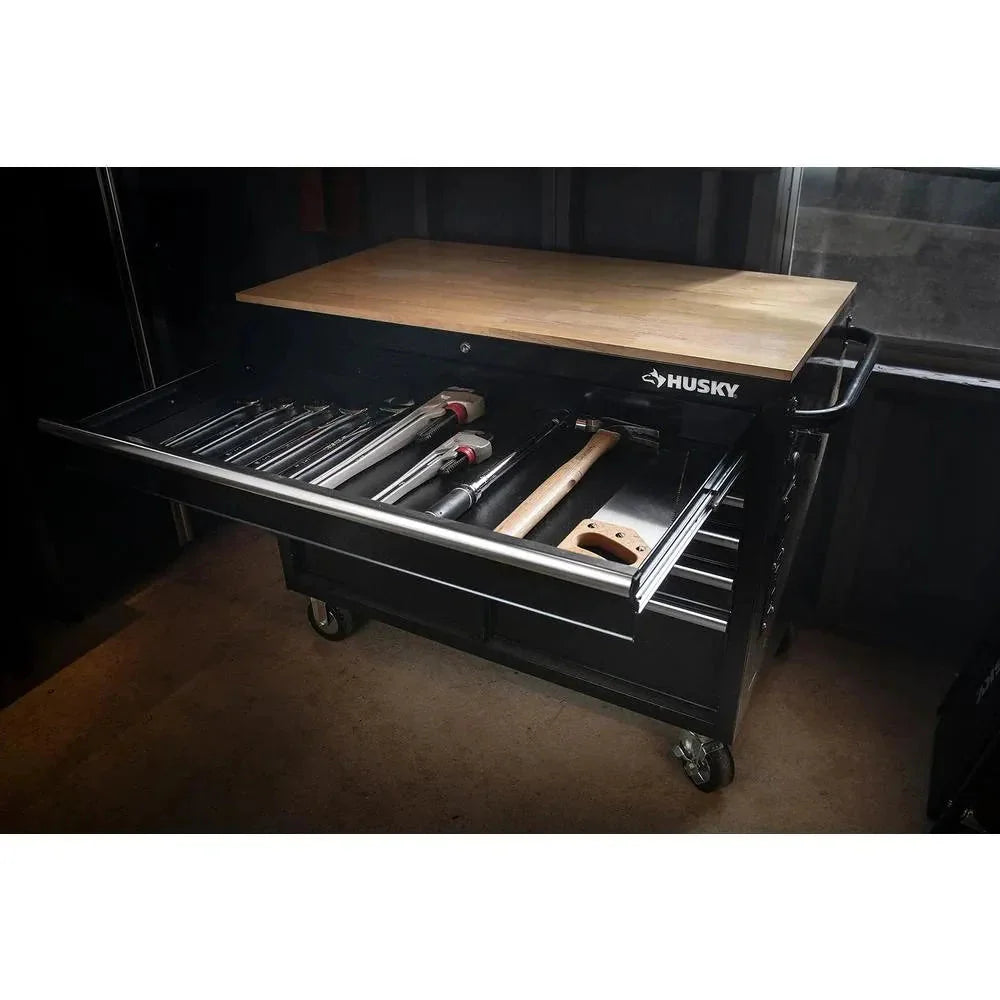 46-in W x 24.5-in D 9-Drawer Mobile Workbench with Hardwood Top and Power Station ?? Gloss Black