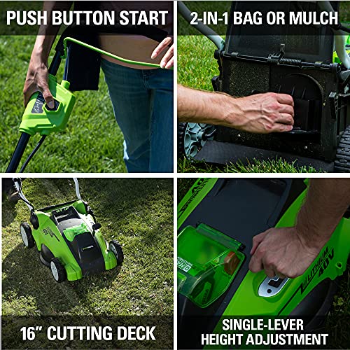 Greenworks 40V 16 Cordless Electric Lawn Mower, 4.0Ah Battery and Charger Included