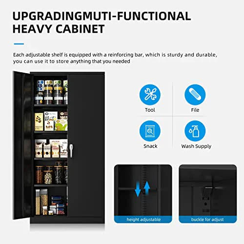 Atripark Metal Storage Cabinet with Lock, 72 Lockable Garage Tool Cabinet with Doors