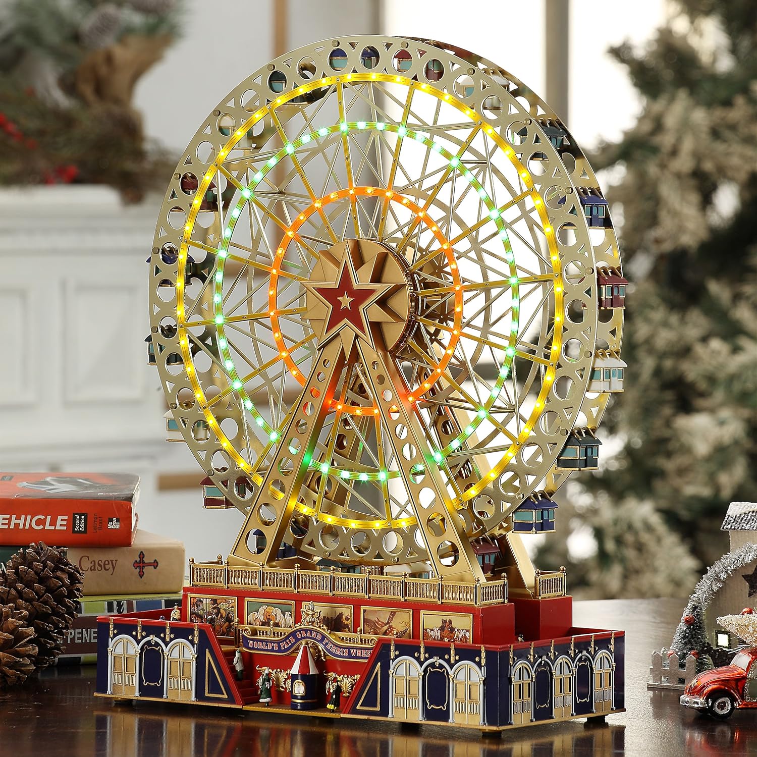 World's Fair Ferris Wheel Musical Animation Indoor Christmas Decor, 15, Gold & Very Merry Carousel Musical Animation Indoor Christmas Decor, 12, Red