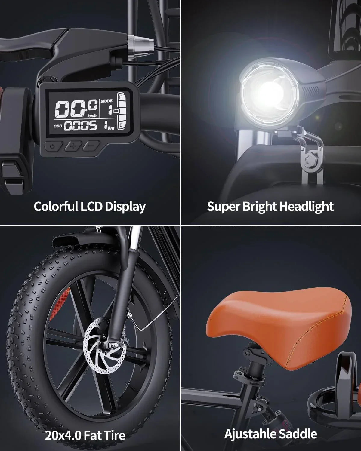 Bopzin 1000W Electric Bike for Adults 48V 15Ah Removable Battery Ebike 20 x 4.0 - 1000W
