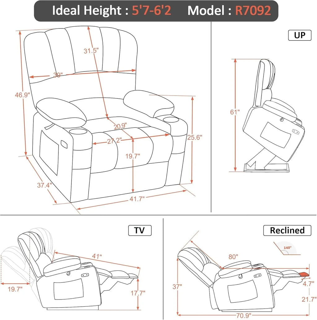 Heated Lift Recliner for Seniors with USB & Cup Holders