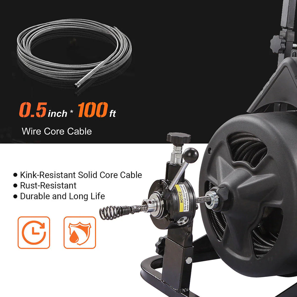 XtremepowerUS 45078 45078 Drain Snake Commercial w/Attachments 100' Electric Sewer