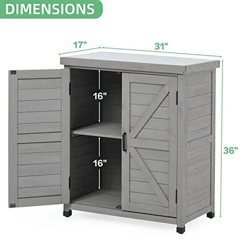 Potting Bench with Storage Cabinet and Metal Table Top for Outdoor Patio, Garden Furniture Wood Workstation