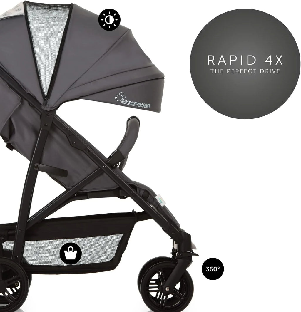 4X Carrito Bebe, desde el Nacimiento hasta 25 kg, Silla de Paseo Ligera, Silla Bebe, Reclinable, Plegable, Compacta, Mickey Mouse Gris