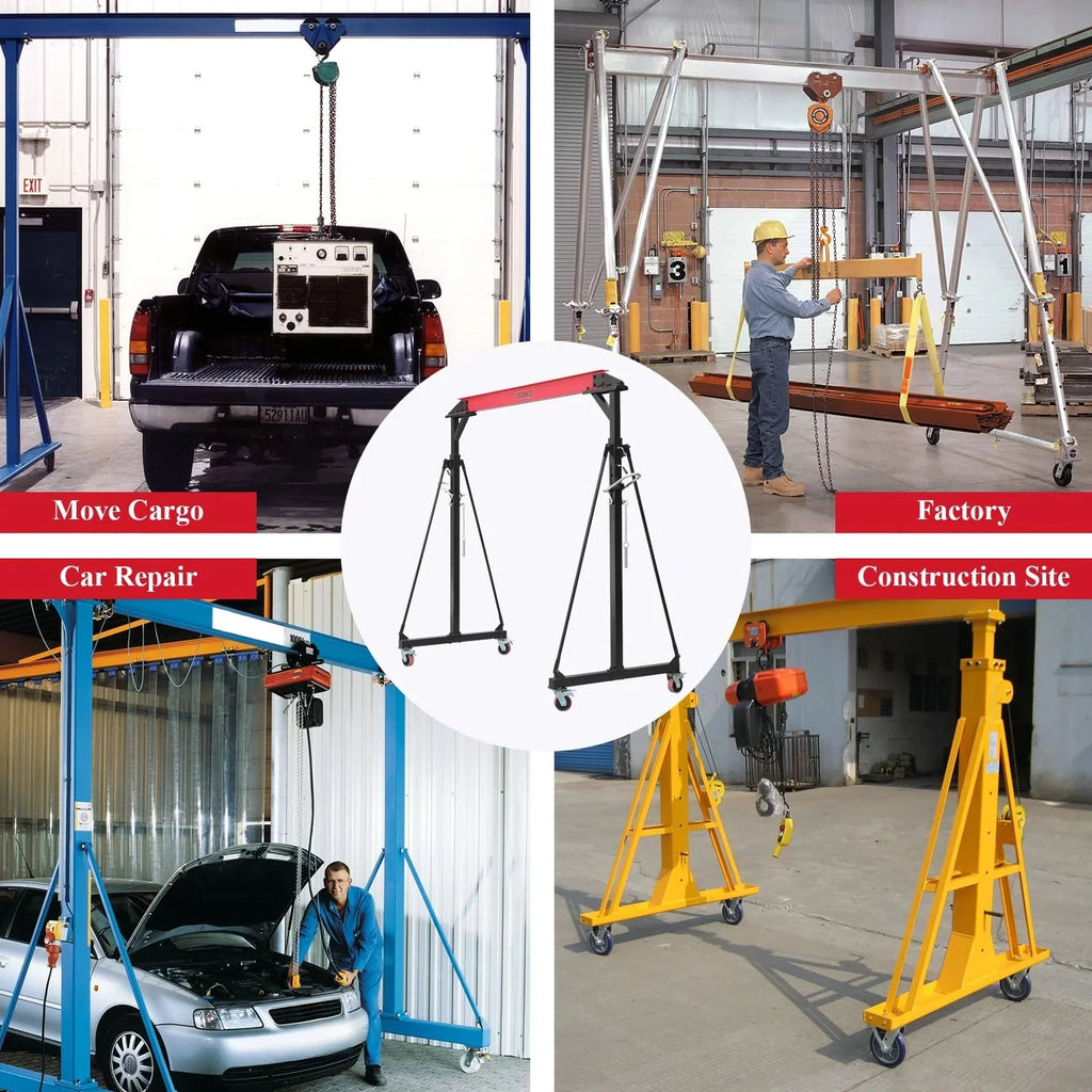 Garvee 1 Ton Adjustable Gantry Crane, 2200 lbs Capacity, Height Adjustable 96.5-143.7, Portable Hoist for Factory, Construction, Warehouse, Auto Repair