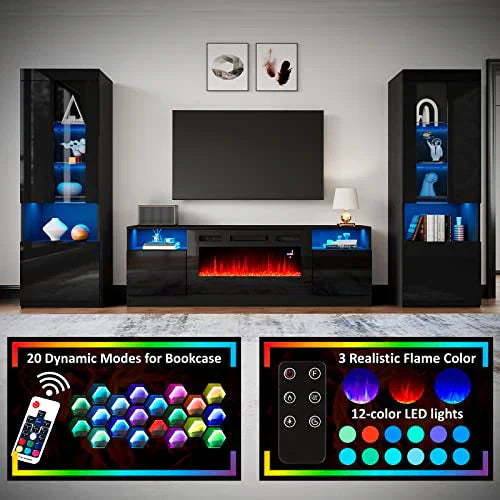 Fireplace TV Stand with 36 Electric Fireplace, LED Light Entertainment Center