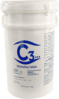 C3... 3 Stabilized Chlorine Tablets for Swimming Pools and Spas | Individually Wrapped | Slow Dissolving Tabs | 50 Pounds