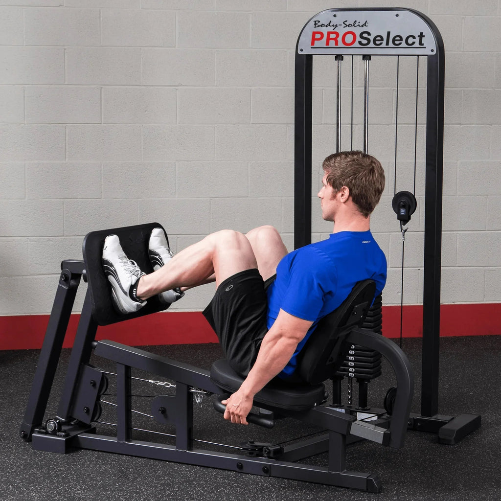 Body Solid Pro Select Leg Press GLP STK/3 with 310 lb Stack, Oversized Rubberized Footplate, Double Beam Design, Commercial Bearings