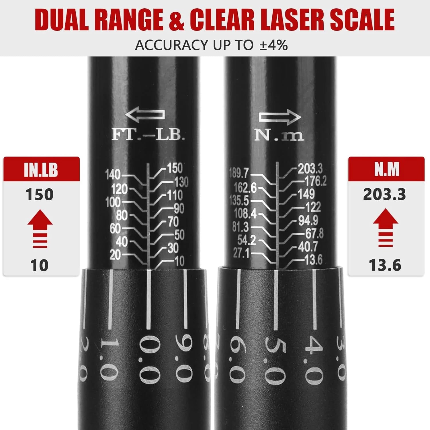 1-Inch Drive Click Torque Wrench, Dual-Scale Adjustable Torque Wrench Set with a Hex Key 200-1000ft.lb / 271-1356.7Nm