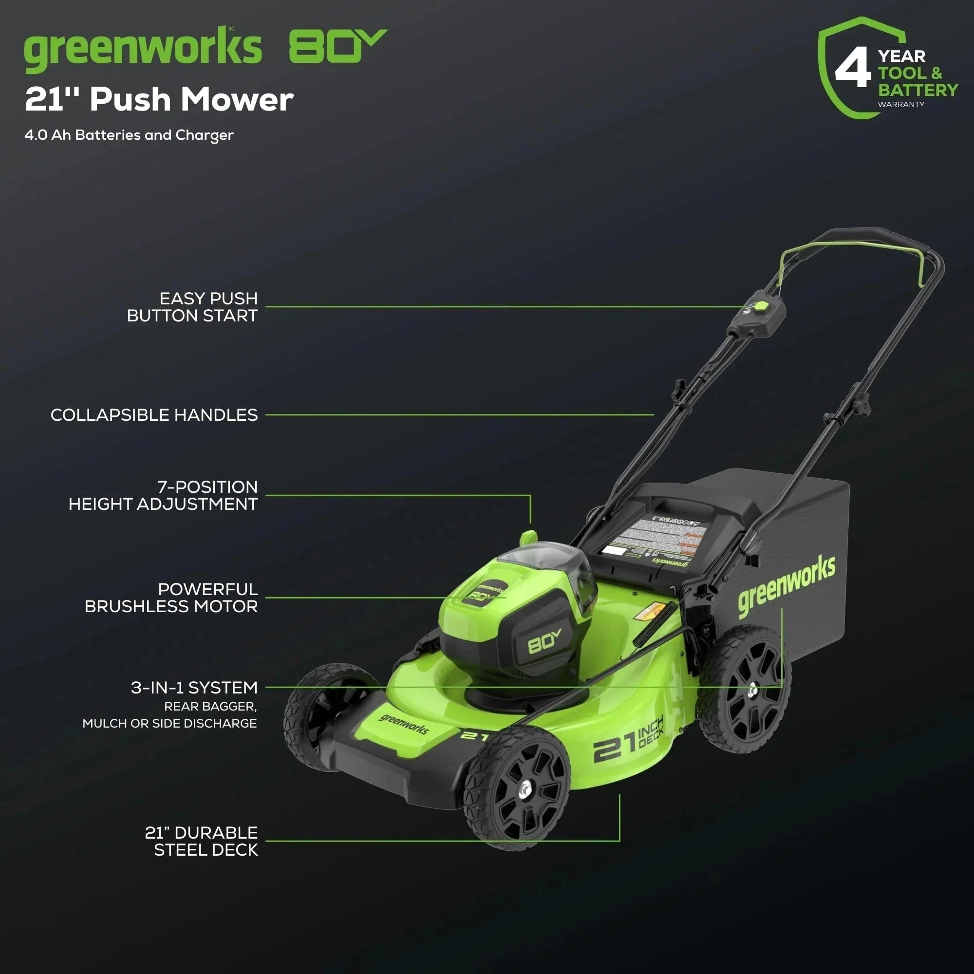 Greenworks 80V 21 Brushless Cordless Lawn Mower