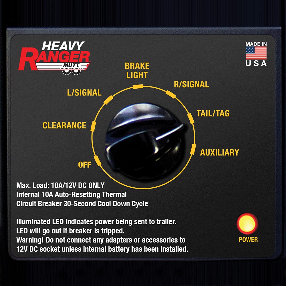 Heavy Ranger MUTT Portable Water Resistant Trailer Light Tester, 7 Way Round Pin, Short Circuit Protection