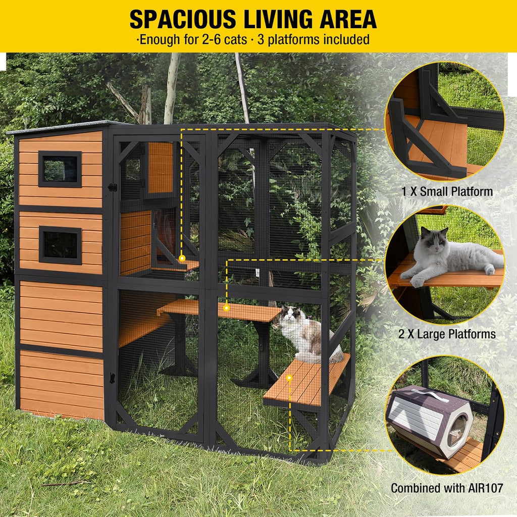 Aivituvin Large Cat Catio, 4 Tiers, Weatherproof Roof, 70H x 77L