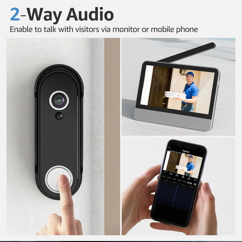 Wireless Smart Video Doorbell System, 7 Display, 1080P, No Subscription