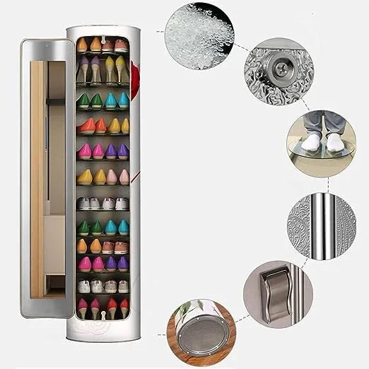 Large-capacity multi-layer rotating disinfection shoe cabinet with mirror + deodorizer