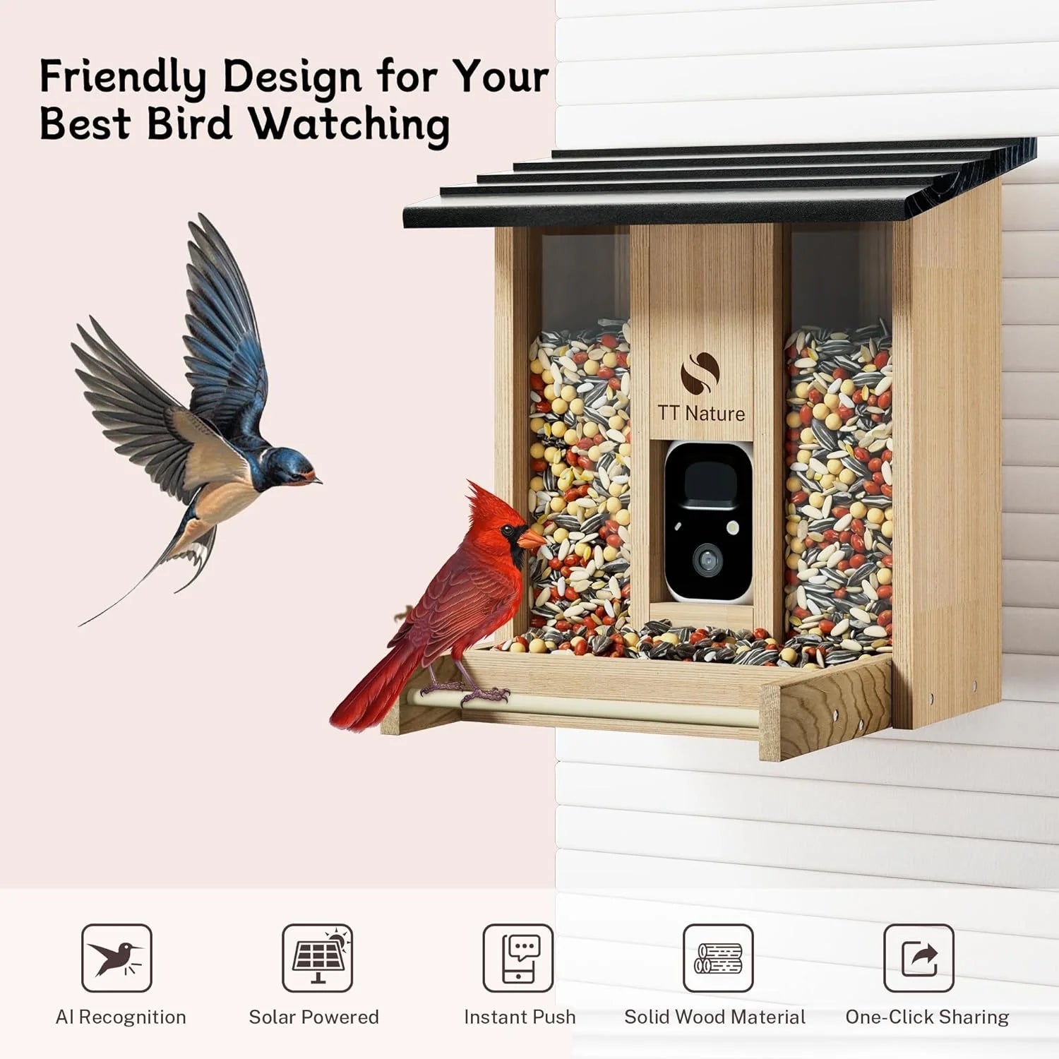 Feeder with Camera, Upgraded Smart Bird Feeder with Solar Powered, AI Identify for 10000 Plus Bird Species, Auto Capture Bird & Real-time Notifications, Ideal Gift for Bird Lovers
