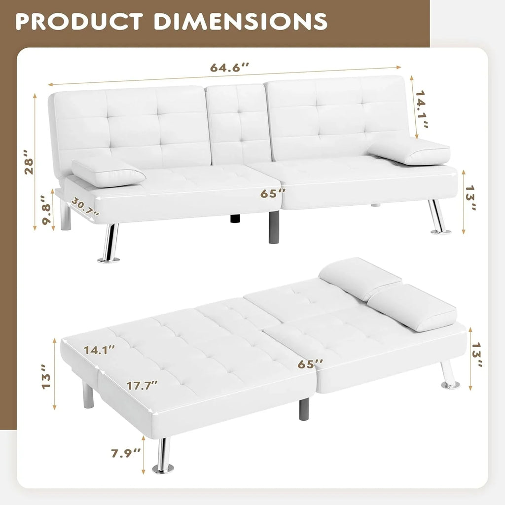 Homall Futon Sofa Bed, Leather Futon Couch with Removable Armrests, Adjustable Recliner Sleeper Sofa Bed with Dual Cup Holders for Living Room, Apartment, Office (Black)