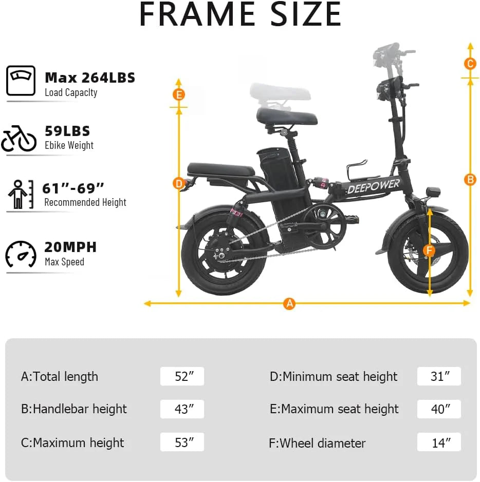 Folding Electric Bike for Adult 400W Brushless Motor Ebike with 48v30A 1440WH Removable Battery UP to 23Mph, 14 Fat Tire City Commuter Ebike,70Miles