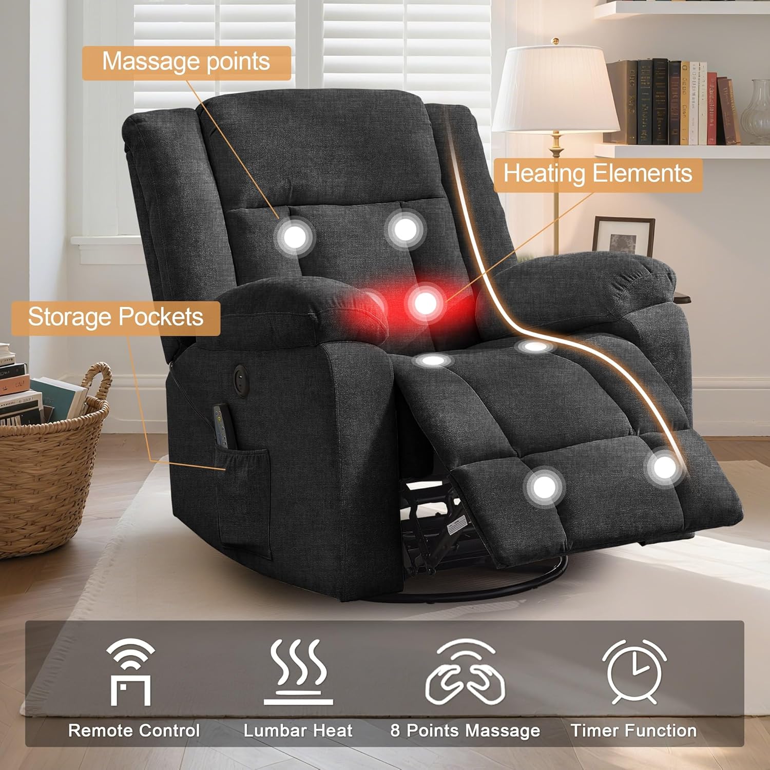 Rocker Recliner Glider Recliner Chairs for Adults 360° Swivel Rocking Chair