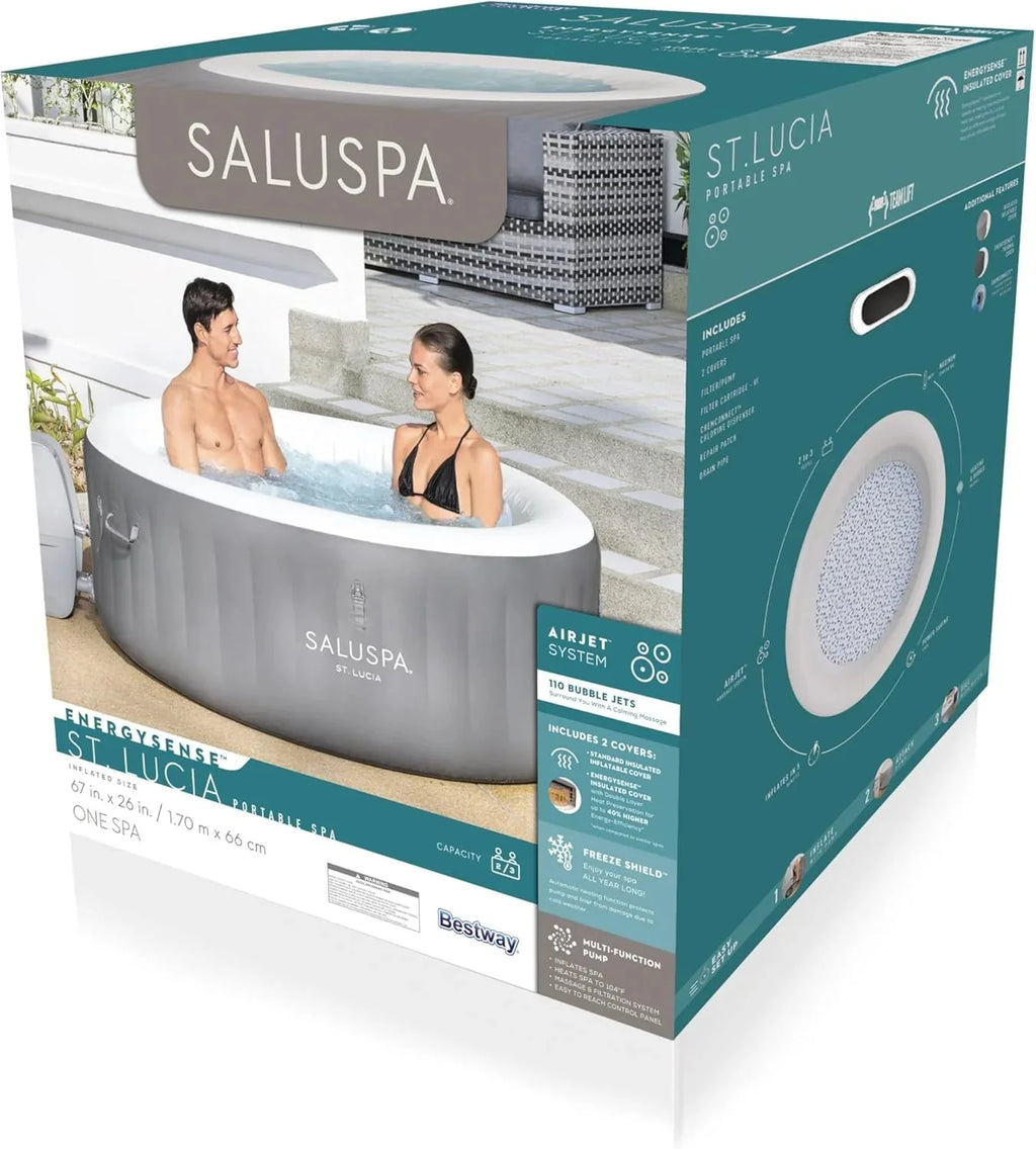 Inflatable Hot Tub Spa (71 x 26) | Portable Hot Tub with 2 Covers (1 Energy-Efficient Thermal Cover and 1 Standard Cover) | Fits Up to 2-4 Persons | Black