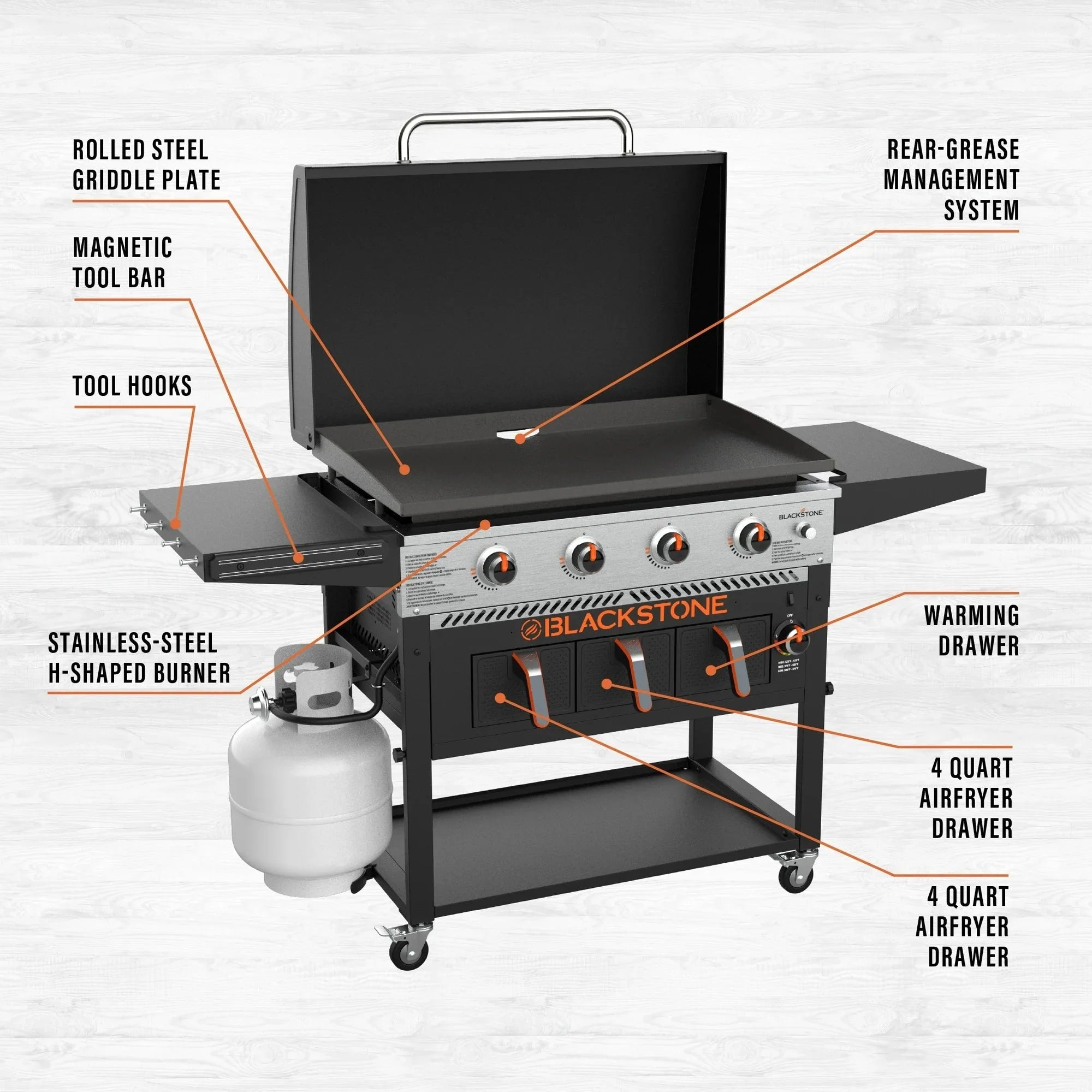 Blackstone 4-Burner 36 Propane Outdoor Griddle with Air Fryer and Hood