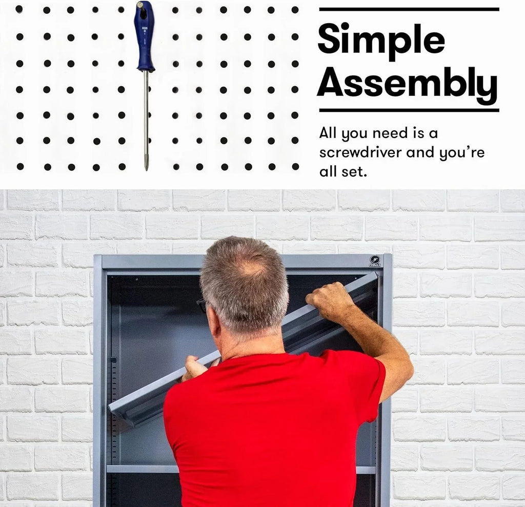 Heavy Duty Metal Garage Locker - 71 tall large steel multipurpose locker with adjustable shelves and door locks - black and silver
