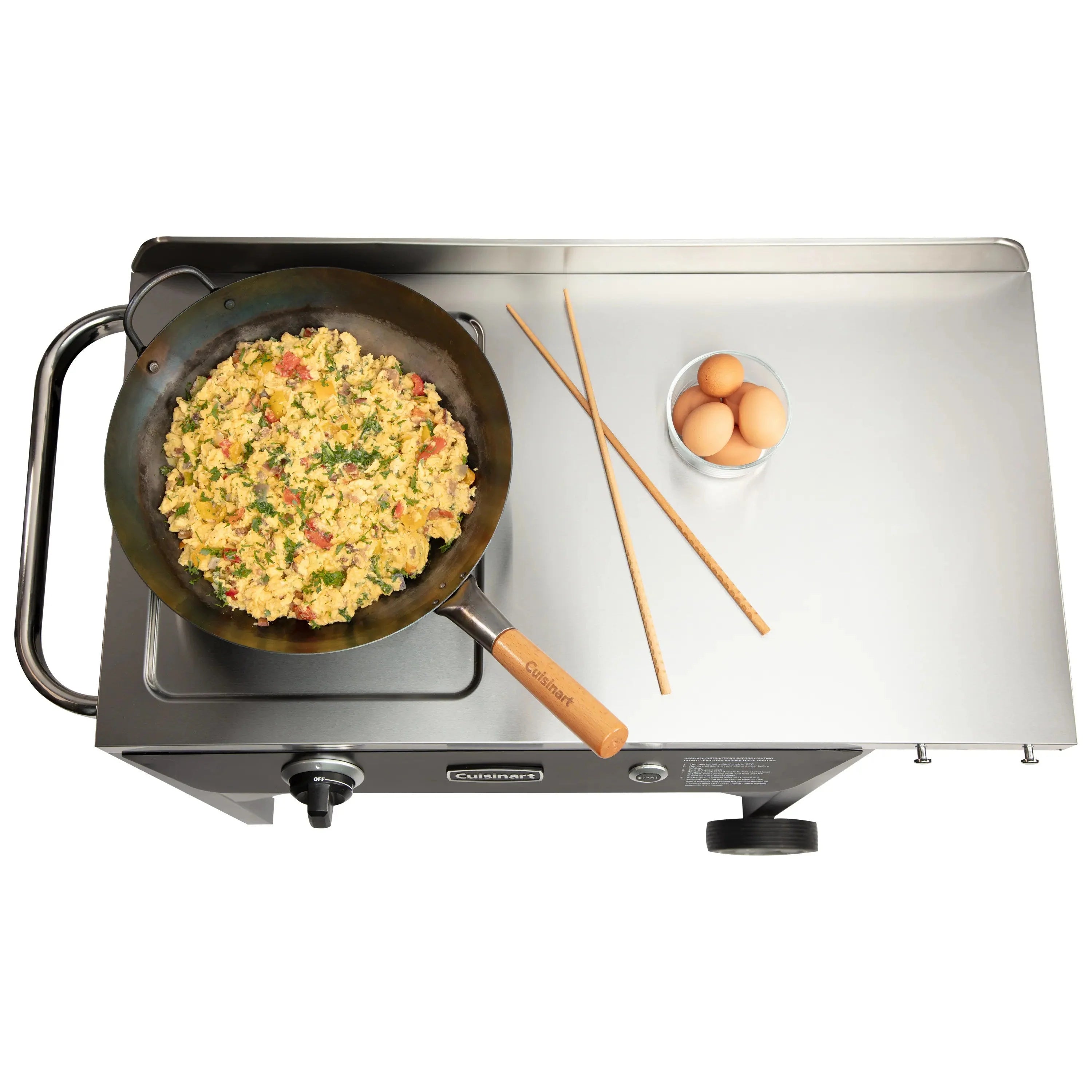 Cuisinart Outdoor Wok Station, 50,000 BTU Propane Outdoor Wok Burner w Prep Table, 14锟芥?锟斤拷 Carbon Steel Wok for Stir Fry, Searing, BBQ 锟斤拷 Black