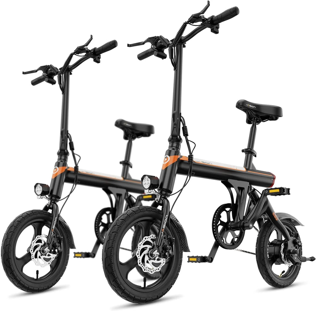 Jasion EB3 Electric Bike Adults 21mph, 500W Peak Motor, 270Wh Battery, Rear Suspension, 3 Levels Assist, 14′′ Folding Ebike for Adults and Teens, Complies to UL2849