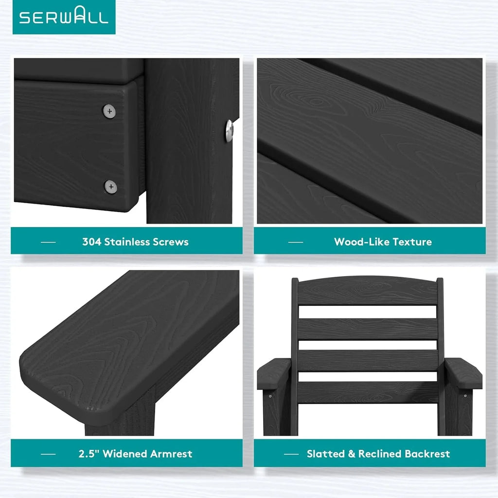 SERWALL 7-Piece Patio Table Set, Outdoor HDPE Dining Furniture with Umbrella Hole, All Weather Table and Chairs for Lawn, Garden, Poolside, Aruba