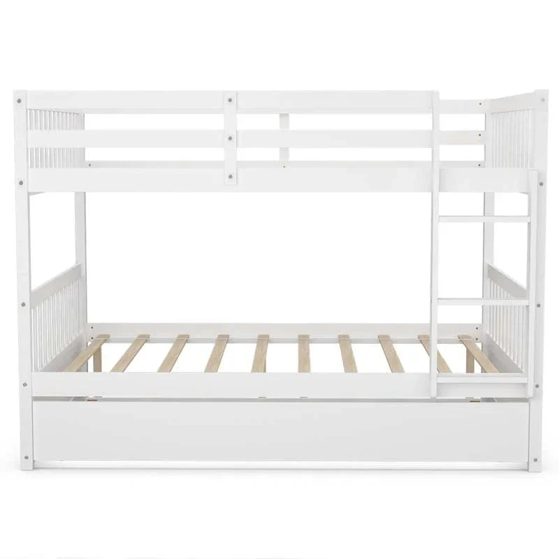 Solid Wood Full Over Full Bunk Bed Frame With Trundle Safety Ladder Amp Guardrails Convertible Bunk Bed For Kids Teens