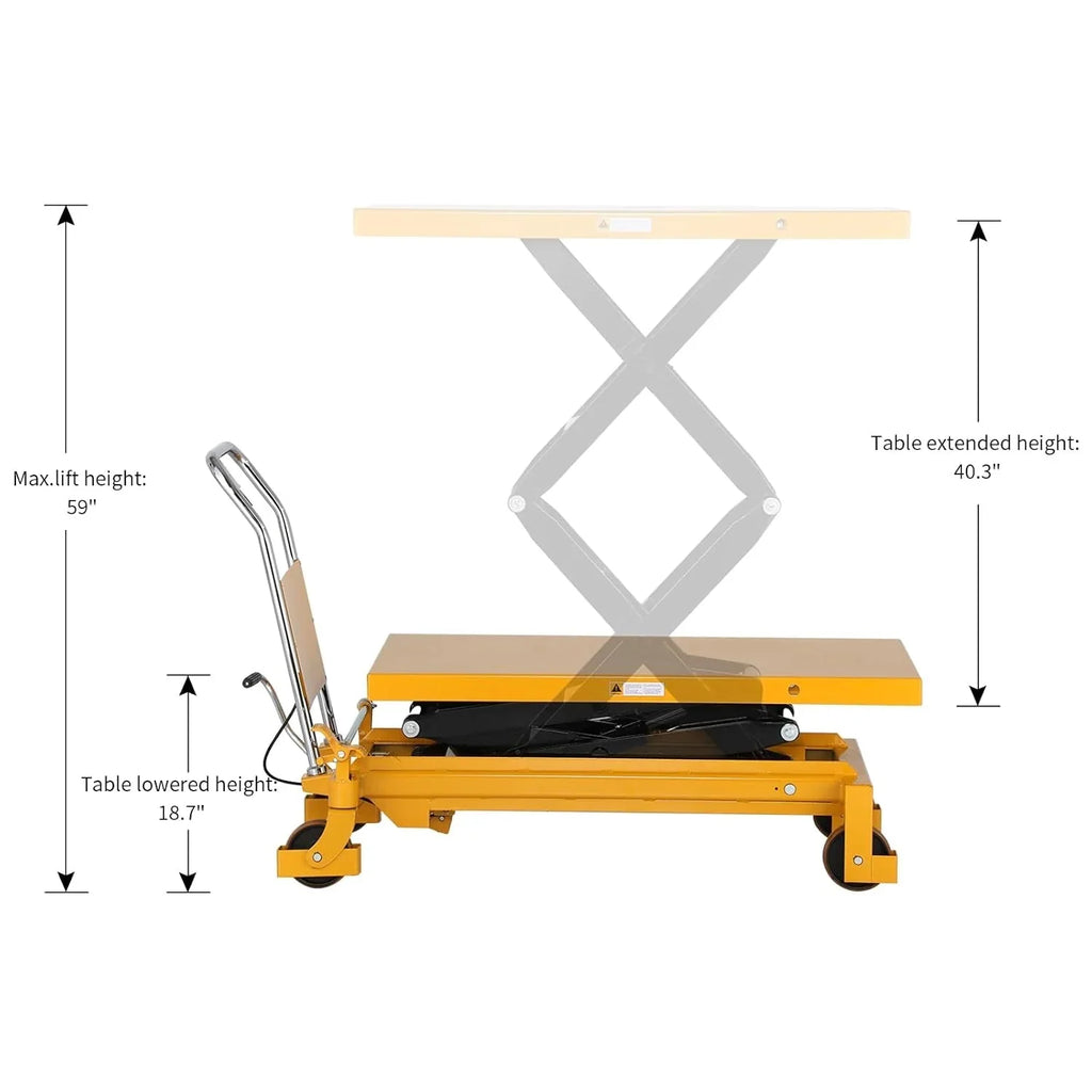 APOLLOLIFT Hydraulic Lift Table Cart – 770 lbs Capacity, 51 Max Height, Double Scissor Lift with Safety Guard & 4 Wheels