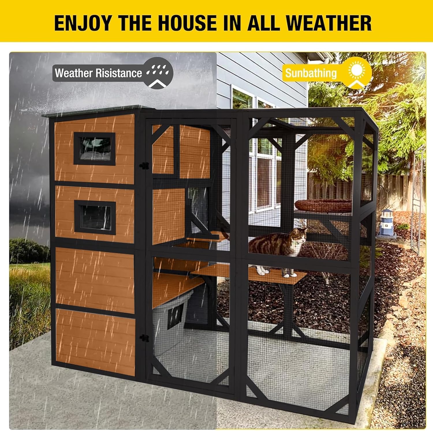 Aivituvin Large Cat Catio, 4 Tiers, Weatherproof Roof, 70H x 77L