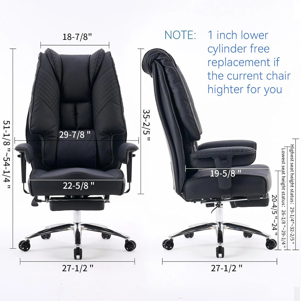 Large Tall Office Chair 400 lbs Wide Seat, Leather High Back Executive Office Chair with Footrest, Ergonomic Office Chair Lumbar Support to Relieve Lower Back Pain (Beige)