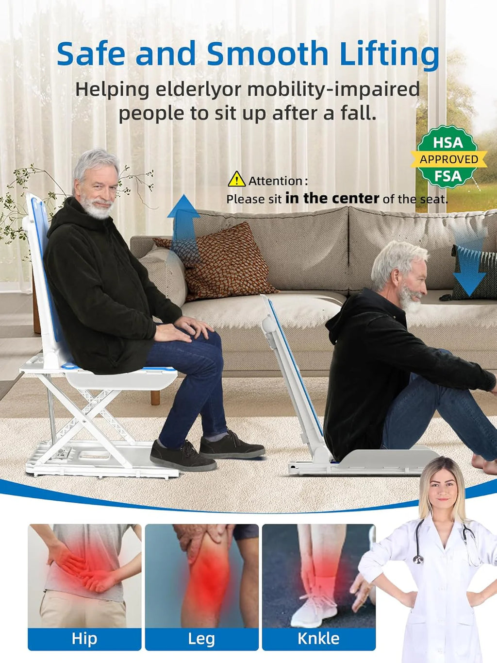 Electric Chair Lift for Elderly, 308lbs Support, Waterproof, Foldable