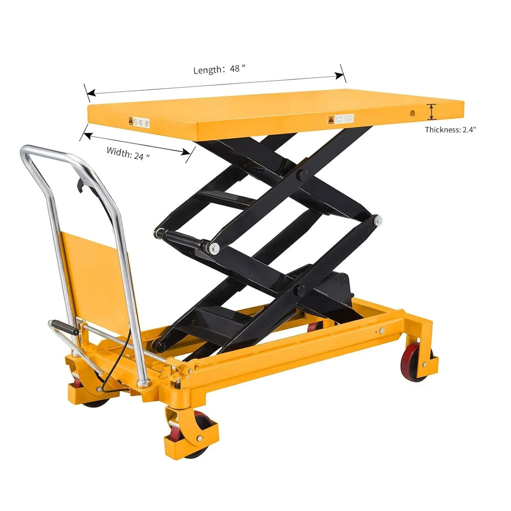 APOLLOLIFT Hydraulic Lift Table Cart – 770 lbs Capacity, 51 Max Height, Double Scissor Lift with Safety Guard & 4 Wheels
