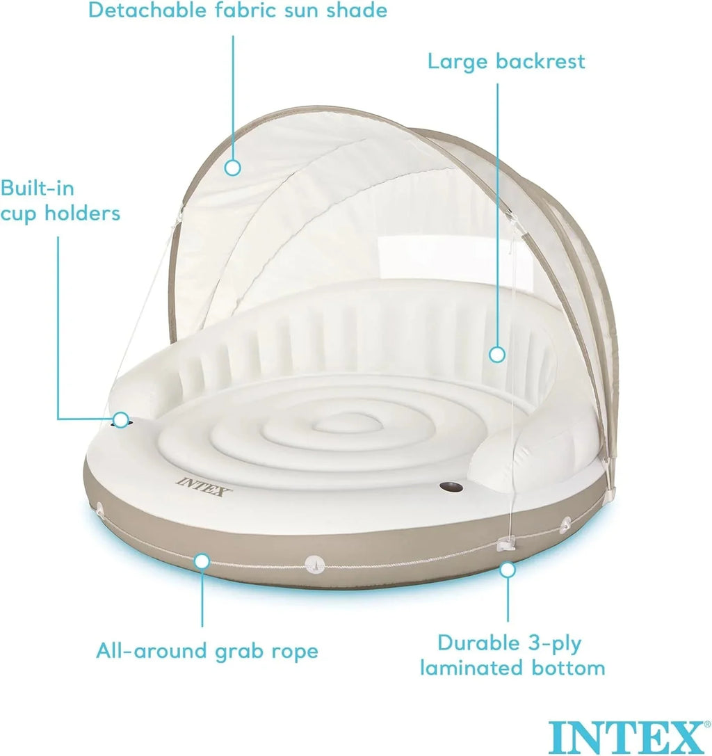 58292EP Canopy Island Inflatable Pool Float: Comfortable Lounge Surface Built-in Cup Holders Detachable Sunshade 440lb Max Weight Capacity 78.5 x 59