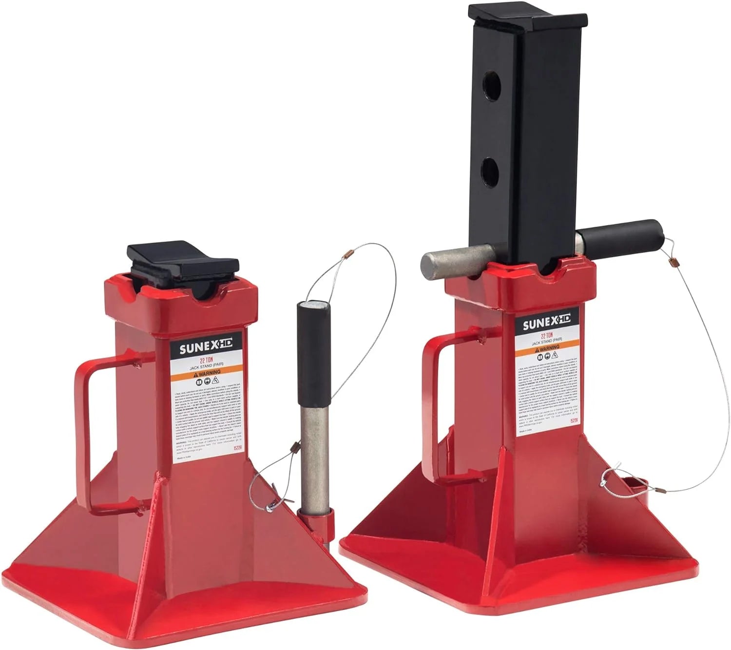 10-Ton Medium Height Pin Type Jack Stands, Pair, Red