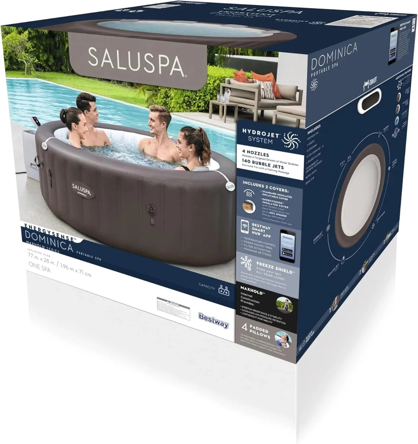 Inflatable Hot Tub Spa (71 x 26) | Portable Hot Tub with 2 Covers (1 Energy-Efficient Thermal Cover and 1 Standard Cover) | Fits Up to 2-4 Persons | Black