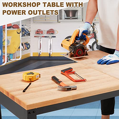 HABUTWAY Height Adjustable Workbench 48 2000 Lbs Capacity Oak Wood Work Station