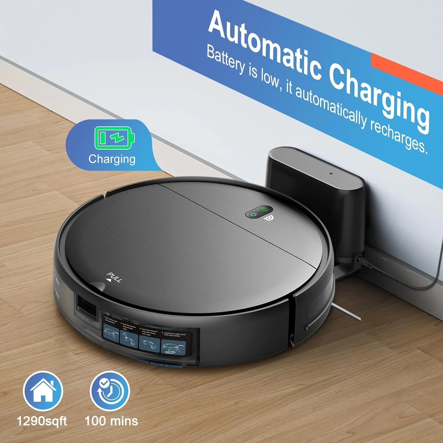 Robot Vacuum and Mop Combo,Robotic Vacuum Cleaner with Schedule, 2 in 1 Mopping Robot Vacuum with Watertank and Dustbin, Self-Charging, Slim, Ideal for Hard Floor, Pet Hair, Carpet