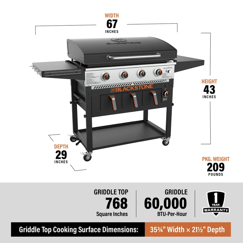 Blackstone 4-Burner 36 Propane Outdoor Griddle with Air Fryer and Hood