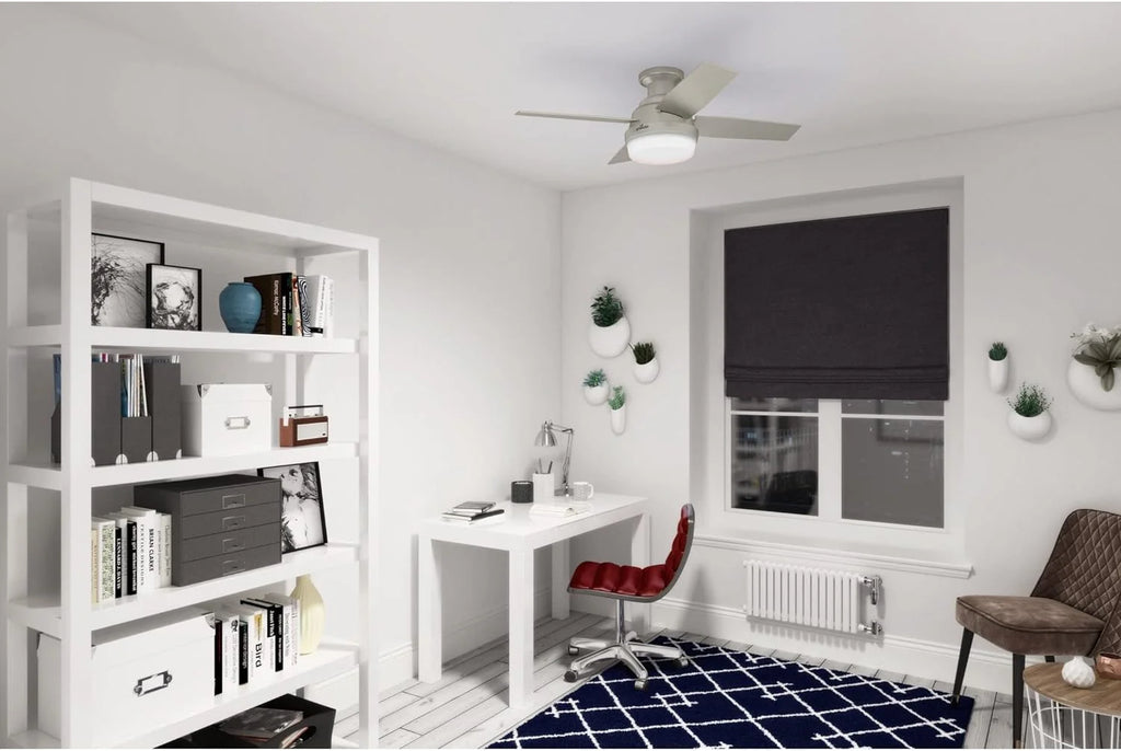 Hunter Fan Company Dempsey Low Profile Indoor / Outdoor Ceiling Fan with LED Light and Remote Control, 44, Matte Nickel