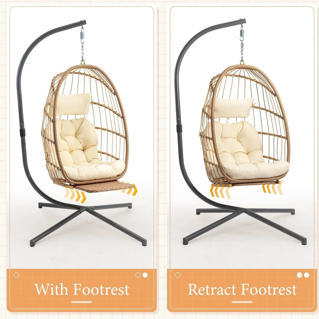 Yechen Indoor Outdoor Egg Hanging Chair with Stand, Patio Wicker Swing Egg Chair Indoor Swinging Chair Outdoor Hammock Egg Chair 350lbs Capacity for Patio Bedroom Balcony, Charcoal Grey (EG-001)