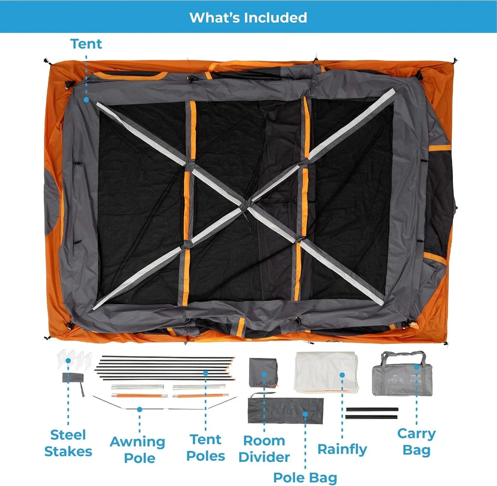CORE Straight Wall Cabin Tents | 10 Person / 11 Person / 12 Person Large Multi Room Family Tents for Car Camping & Outdoor Adventures