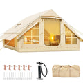 6 Person Inflatable Camping Tent with Pump, 10ft x7ft Glamping Family Tent Easy Setup 4 Season Waterproof Windproof Outdoor Blow Up Tent Luxury Oxford Cabin with Mesh Windows & Doors