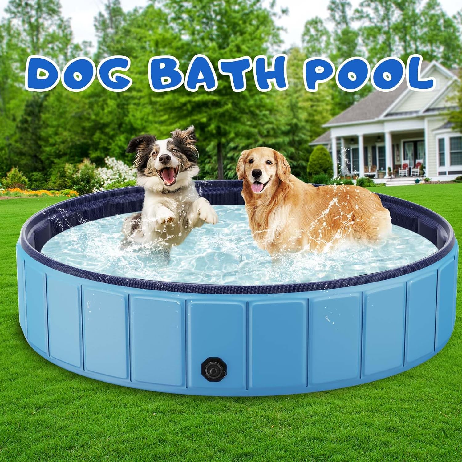 Foldable Dog Swimming Pool, 120x20 Oversize Collapsable Hard Plastic Potable Bathing Tub for Pet Dog Kiddie Pool Indoor and Outdoor Leakproof PVC Play Pool for Large Dogs Pets Puppy Kids Blue