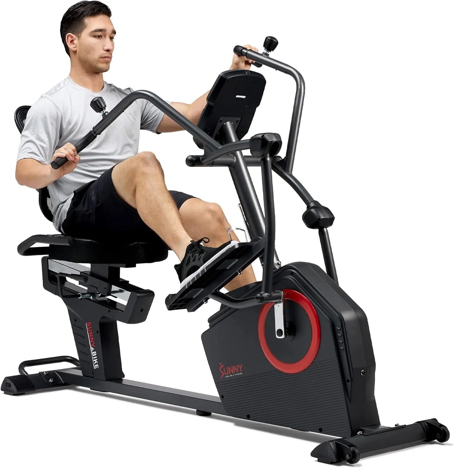 Sunny Health & Fitness Electromagnetic Recumbent Cross Trainer Exercise Elliptical Bike w/Arm Exercisers, Easy Access Seat & Exclusive SunnyFit? App Enhanced Bluetooth Connectivity - SF-RBE4886SMART…