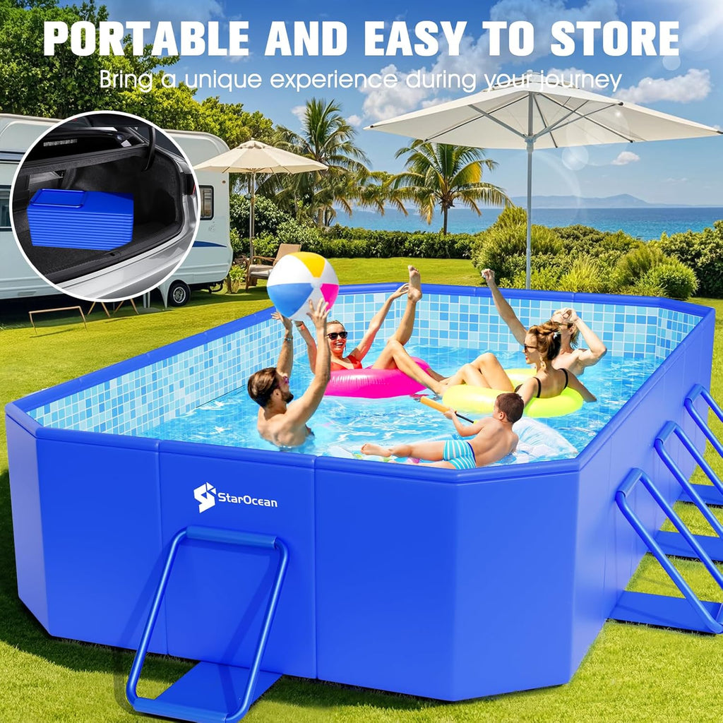Foldable Pool, Large Non-Inflatable Swimming Pool For Kids,Adult Collapsible Pools Hard Plastic Shell, Oversized Thickened,Portable Folding Kids Pools for Backyard-Mosaic Design-115x66x20