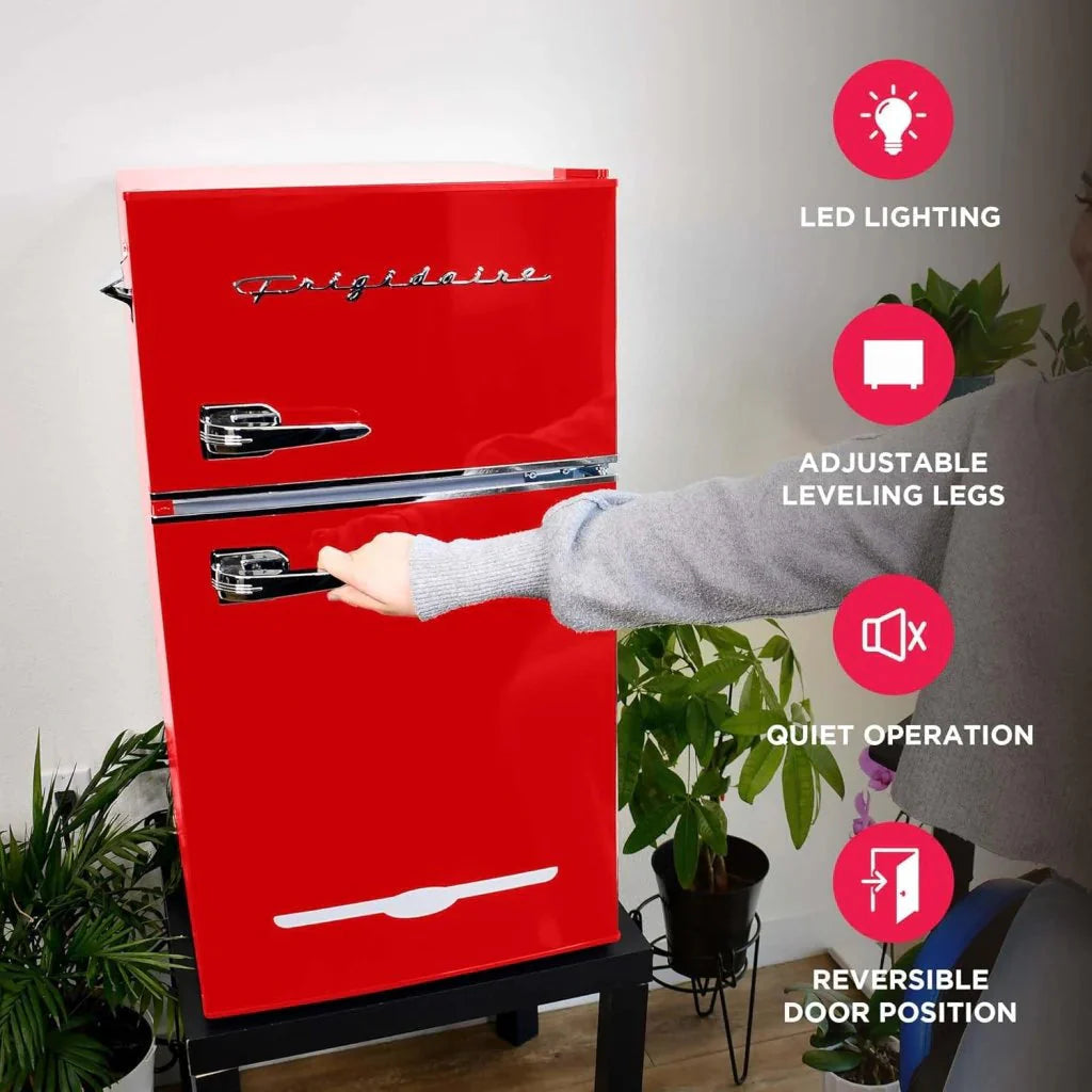 Frigidaire Retro Mini Fridge with Freezer & Side Bottle Opener-Small 2 Door Refrigerator for Office Bar or College Dorm Room-3.1 Cu Ft – 19”D x 20.5 W x 33.5 H